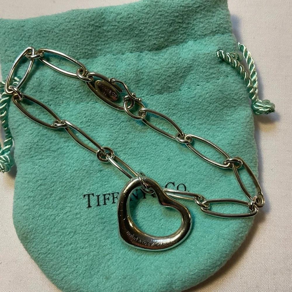 Tiffany & Co. Sterling Silver Open Heart Link Bracelet 7" - Picture 1 of 6